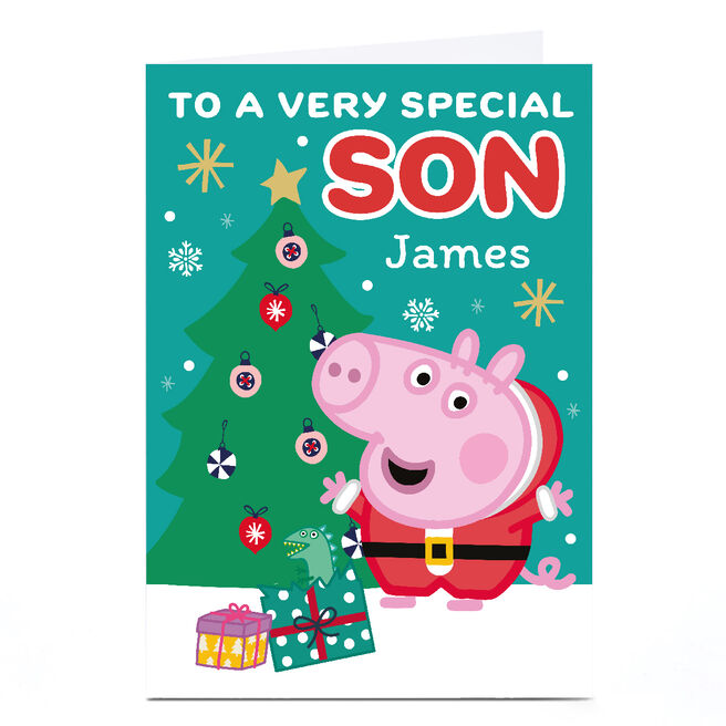 Personalised Peppa Pig Christmas Card - George Pig in Christmas Suit, Son