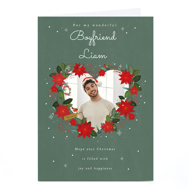 Photo Christmas Card - Heart Wreath, Wonderful Boyfriend