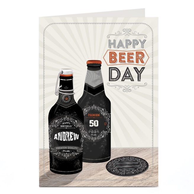 Personalised Editable Age Birthday Card - Happy Beer Day, Any Name