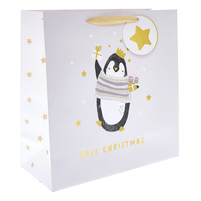 Cosy Penguin Large Square Christmas Gift Bag