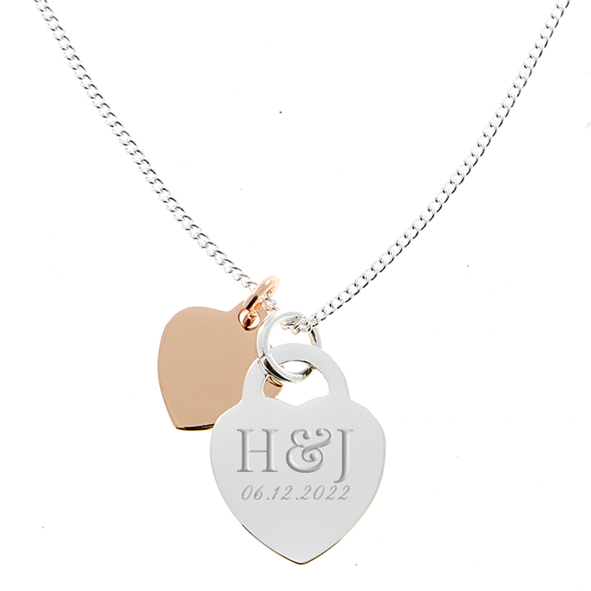 Double Silver Hearts Necklace with Engraving | Charming Engraving