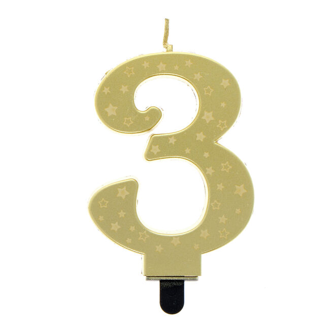 Gold Starry Number 3 Cake Candle