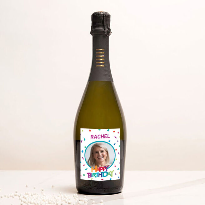 Personalised Prosecco - Happy Birthday Bright Confetti