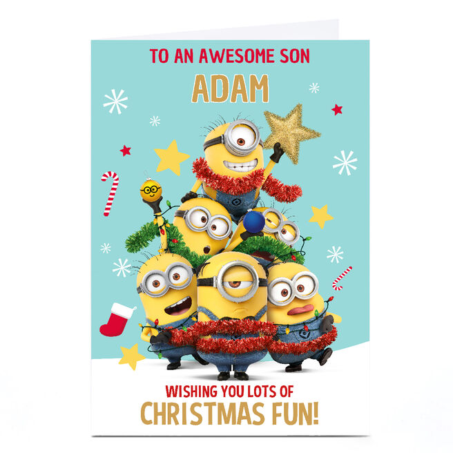 Personalised Minions Christmas Card - Christmas Fun, Awesome Son