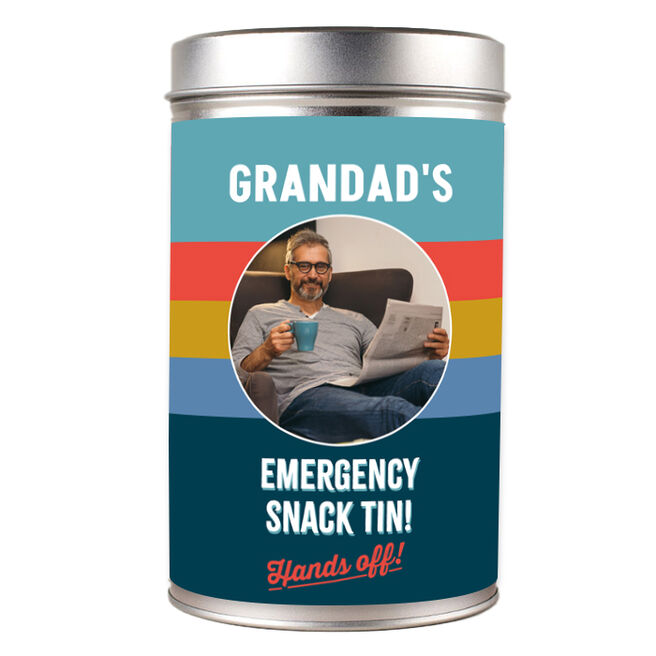 Photo Personalised Tin with Biscuits - Emergency Snack Tin, Grandad