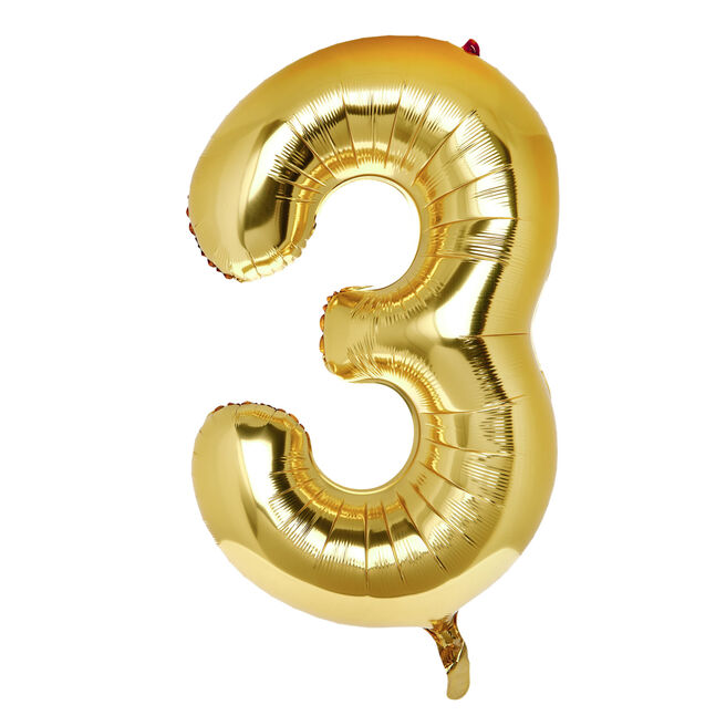 Large 34-Inch Gold Number 3 Foil Helium Balloon (Uninflated)