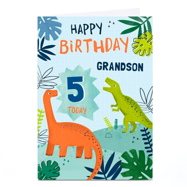 Personalised Birthday Card - Dinosaurs Grandson, Age 5