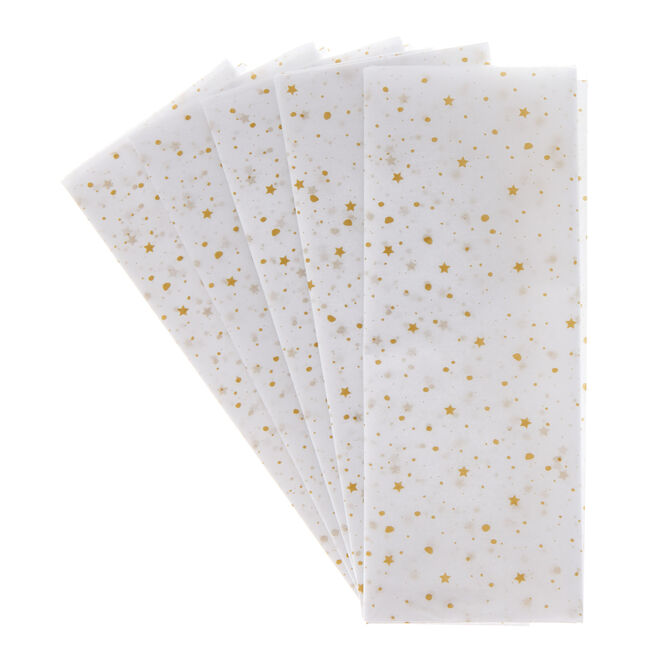 White & Gold Starry Tissue Paper - 5 Sheets