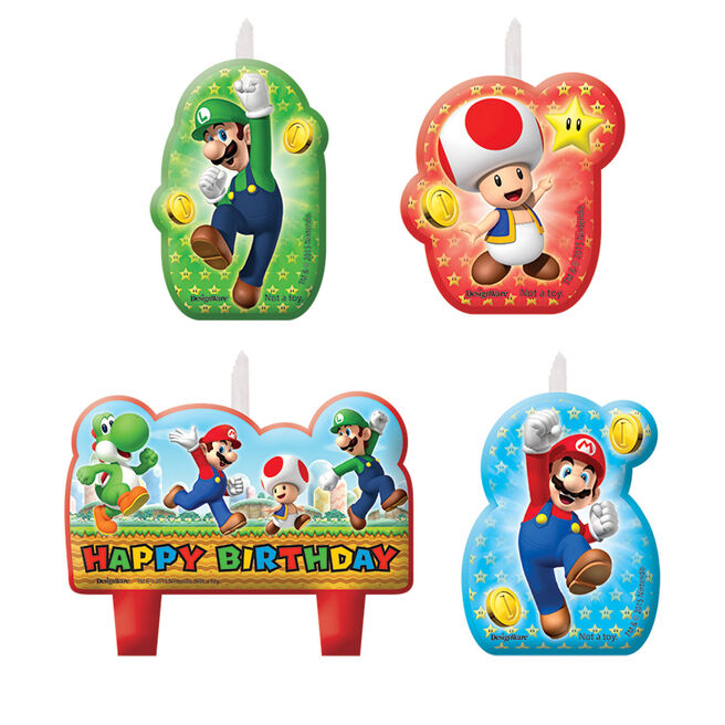 Super Mario Happy Birthday Cake Candles - Pack of 4