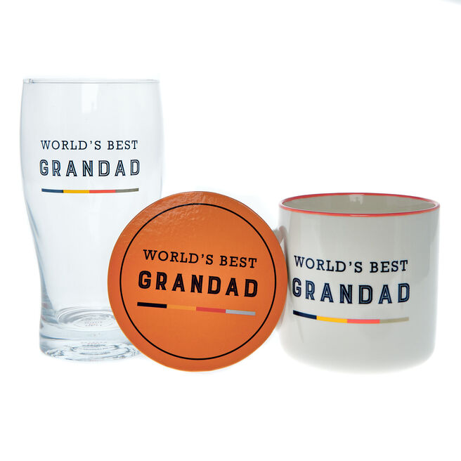 World's Best Grandad Mug, Coaster & Pint Glass Set