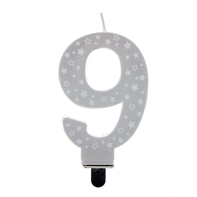 Silver Starry Number 9 Cake Candle