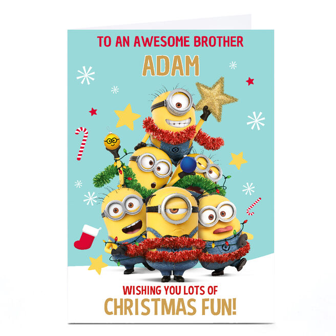 Personalised Minions Christmas Card - Christmas Fun, Awesome Brother