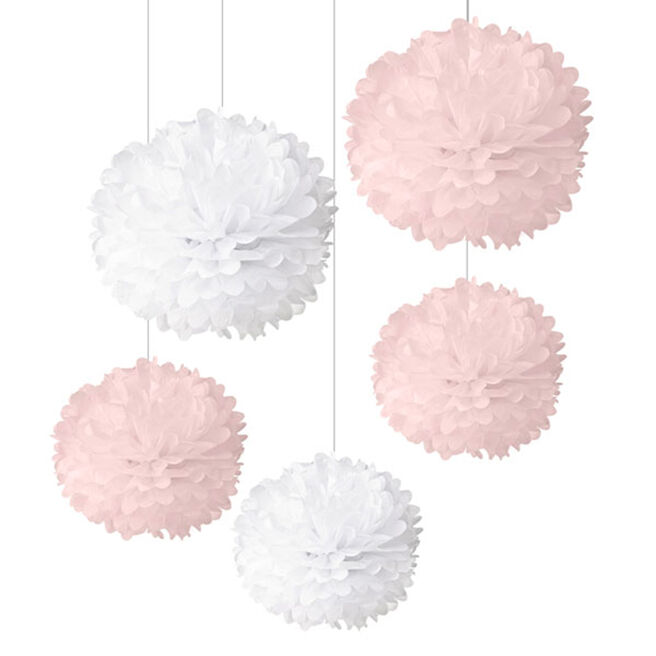 Pink & White New Baby Pom-Poms - Pack Of 5