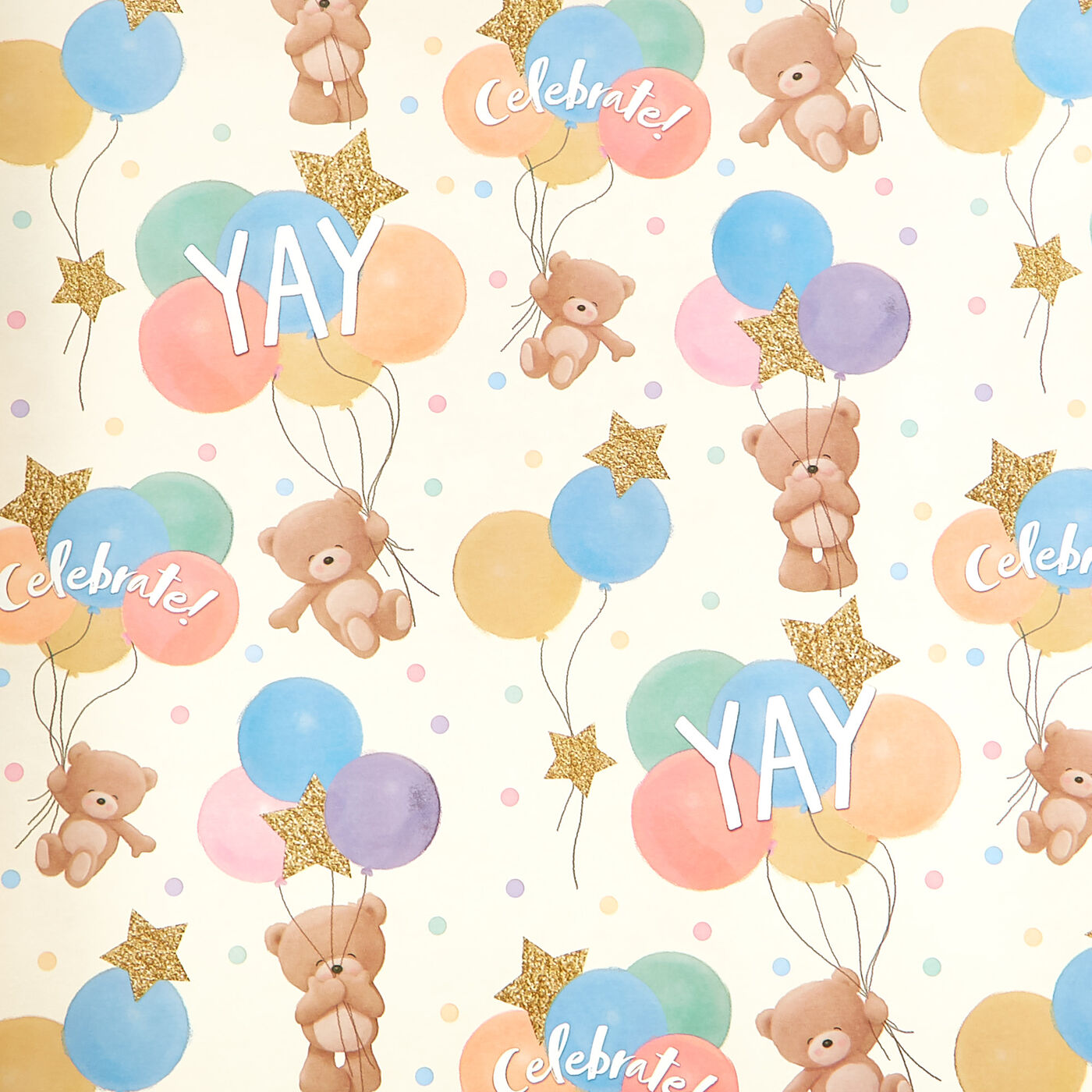 TEDDY BEAR Pink Birthday Wrapping Paper Roll