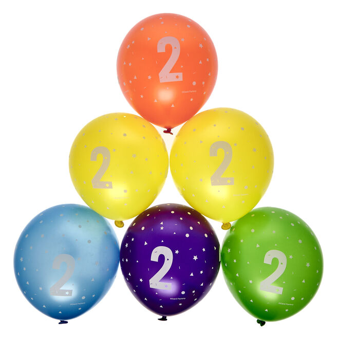 Latex Rainbow 2nd Birthday Balloons - Pack of 6
