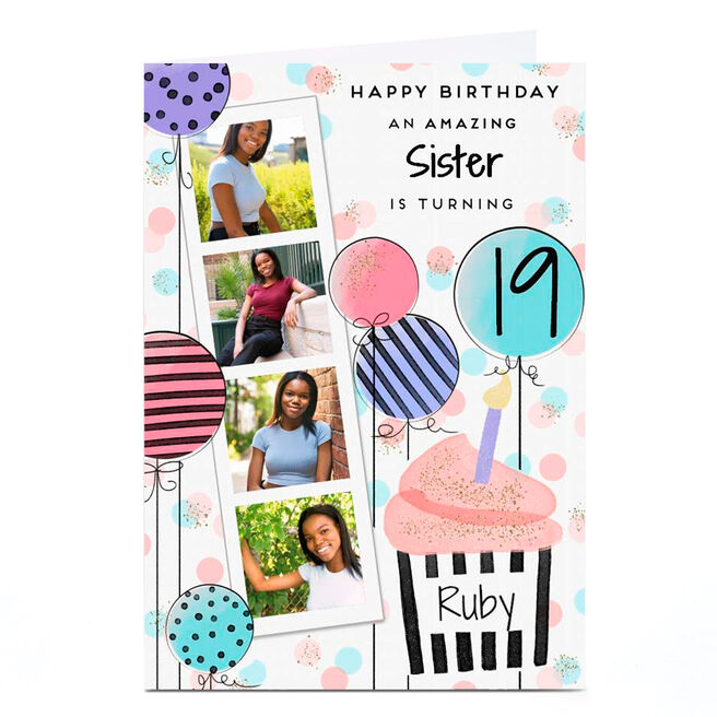 Photo Birthday Card - Polaroid Strip Sister, Age 19