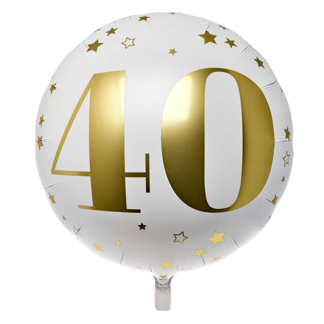 White & Gold 40th Birthday 31-Inch Foil Helium Balloon