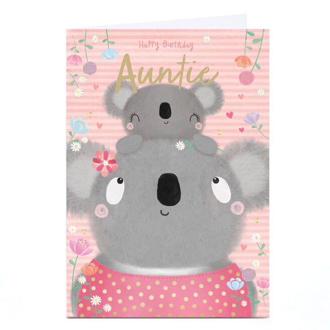 Personalised Birthday Card - Cute Koalas, Auntie