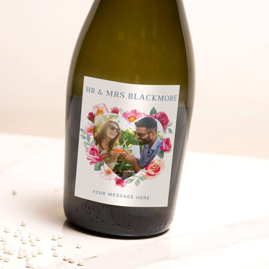 Personalised Prosecco - Floral Heart Photo