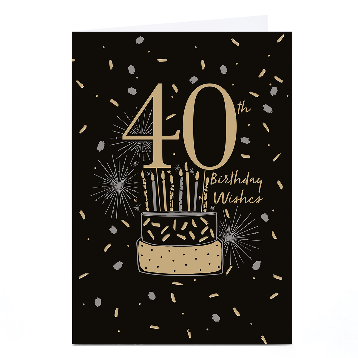 Personalised 40th Birthday Card - Gold Cake and Confetti