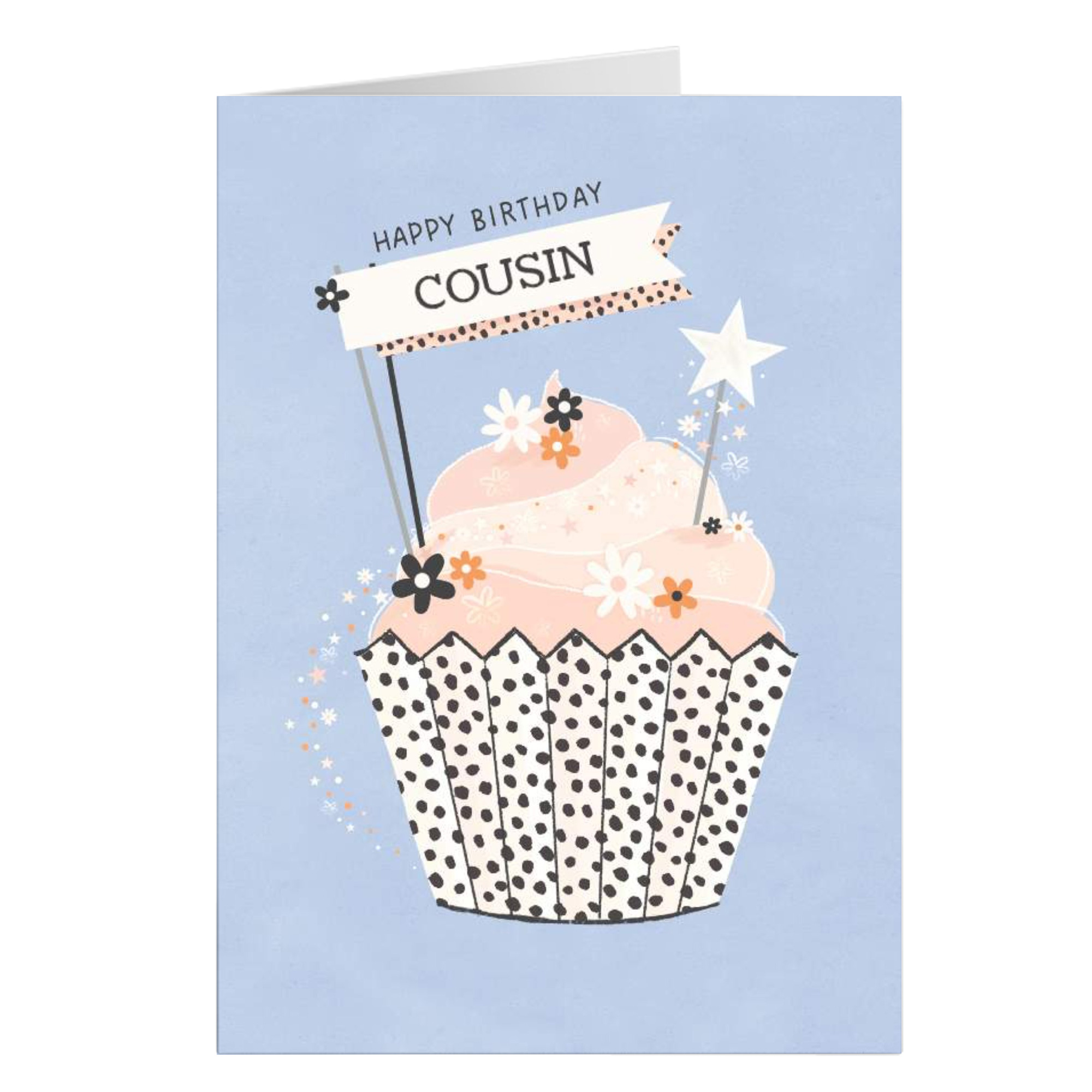 Personalised Birthday Card - Stars and Flowers Cupcake, Cousin