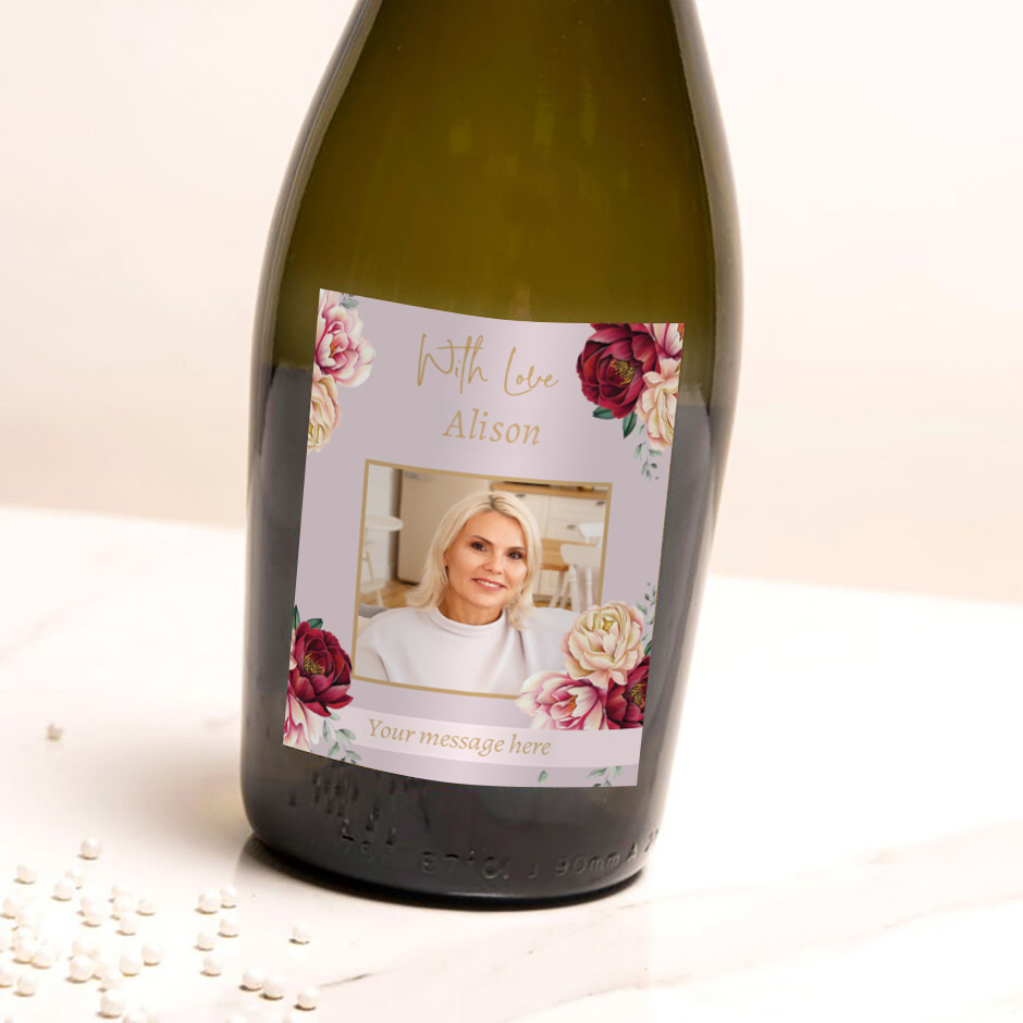 Personalised Prosecco - Photo Purple Florals