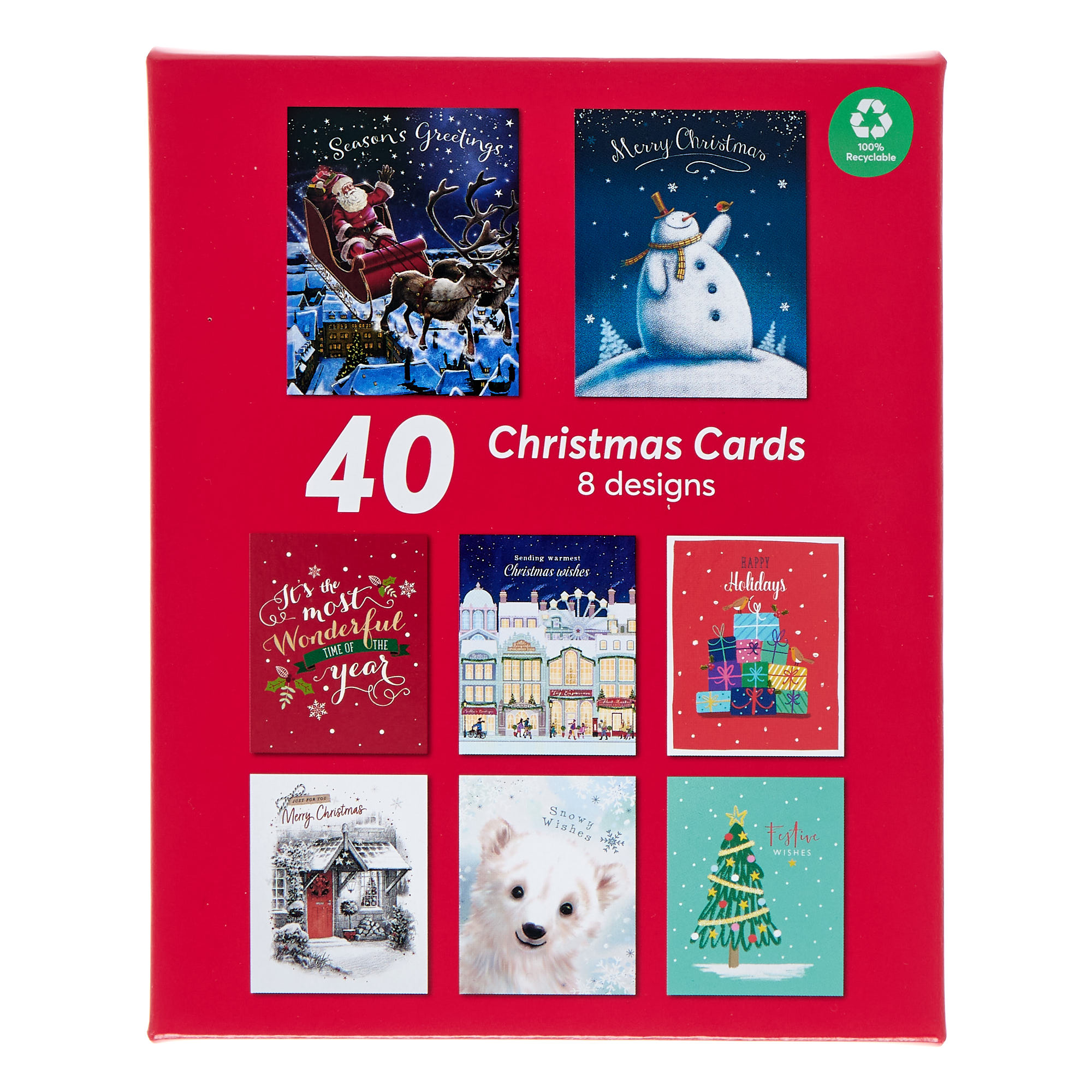 40 Assorted Value Christmas Cards - 8 Designs 