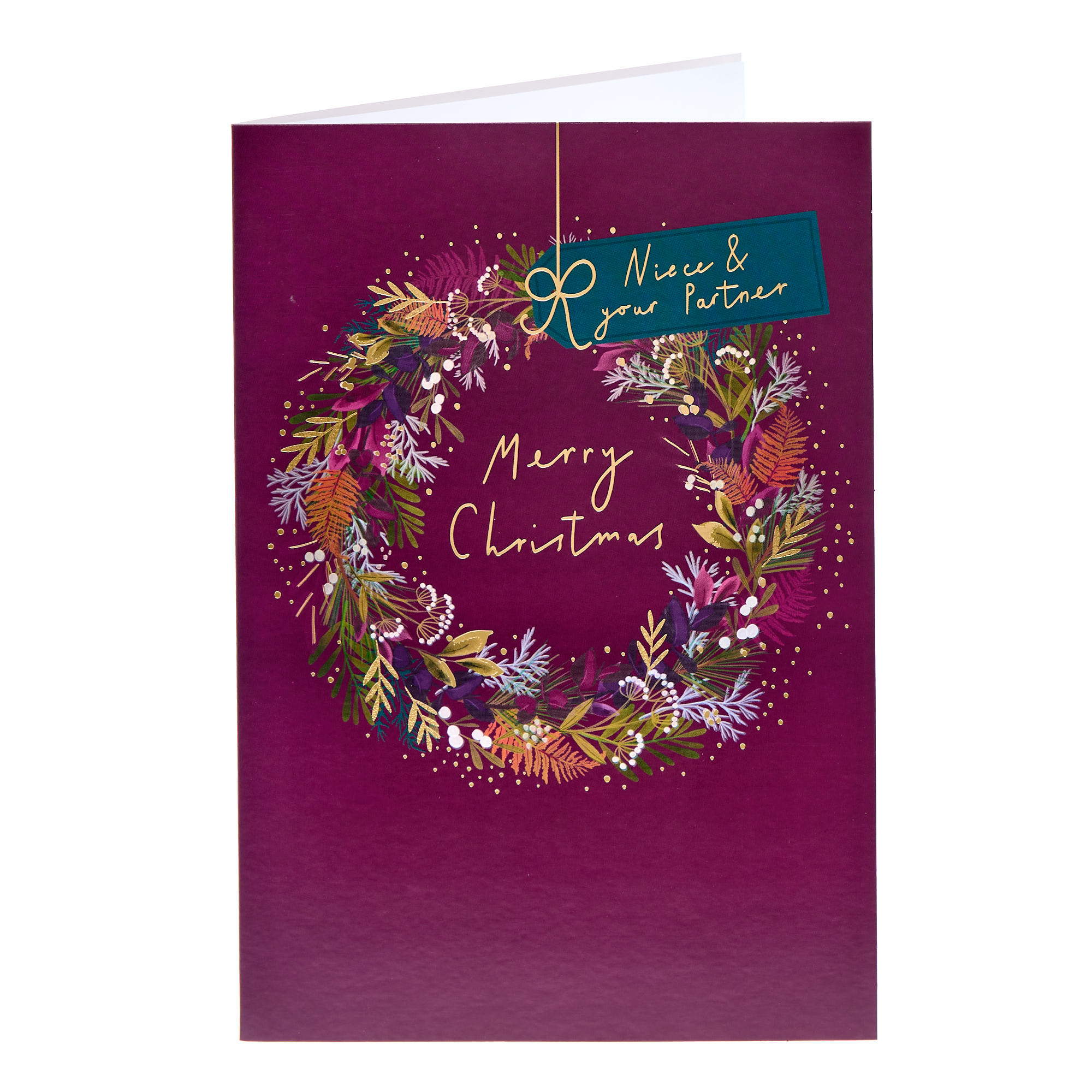 Niece & Partner Purple Wreath Christmas Card