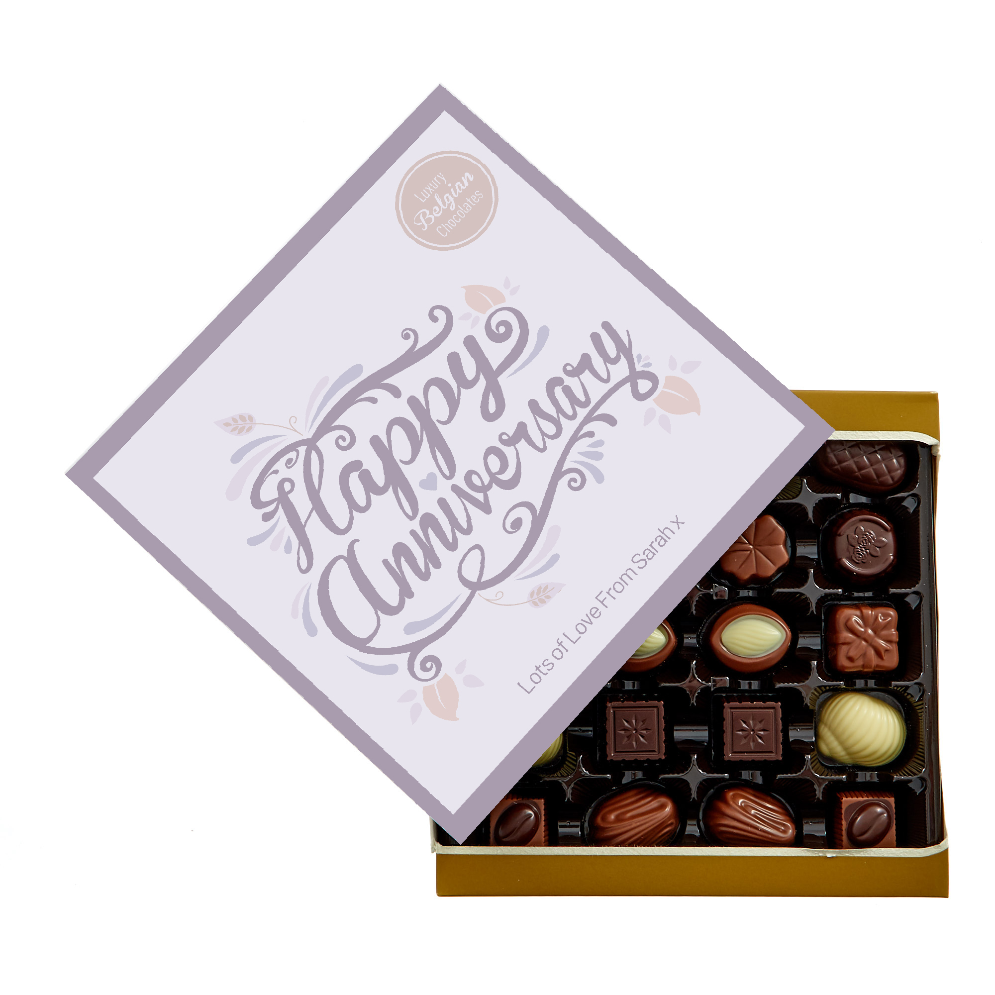 Personalised Belgian Chocolates - Happy Anniversary Script