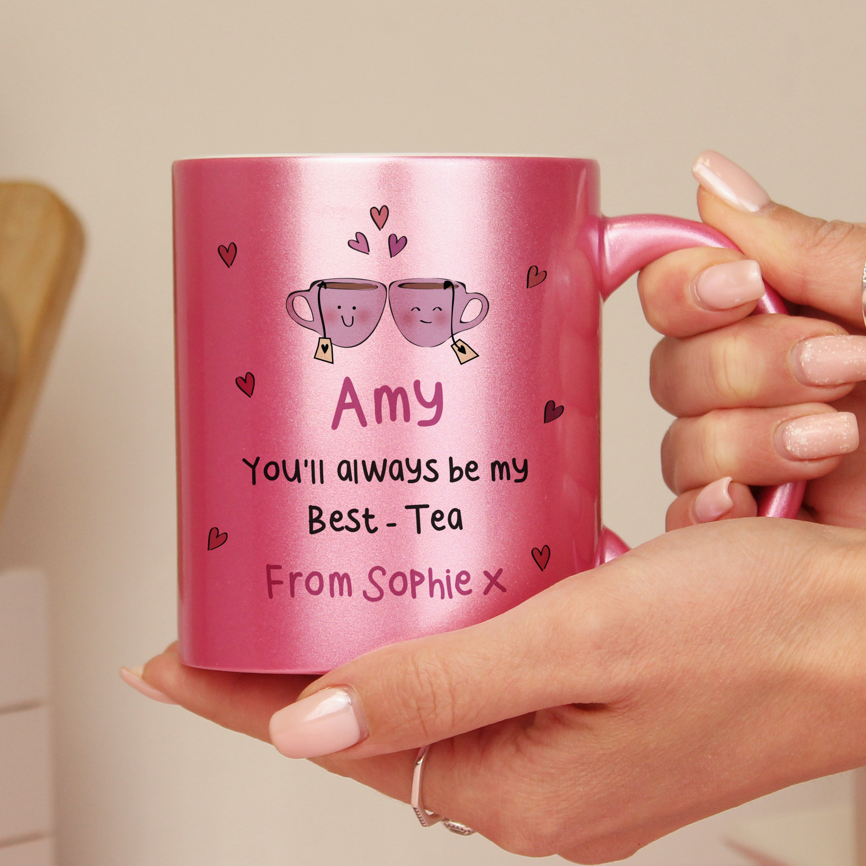 Personalised Best-Tea Pink Glitter Mug