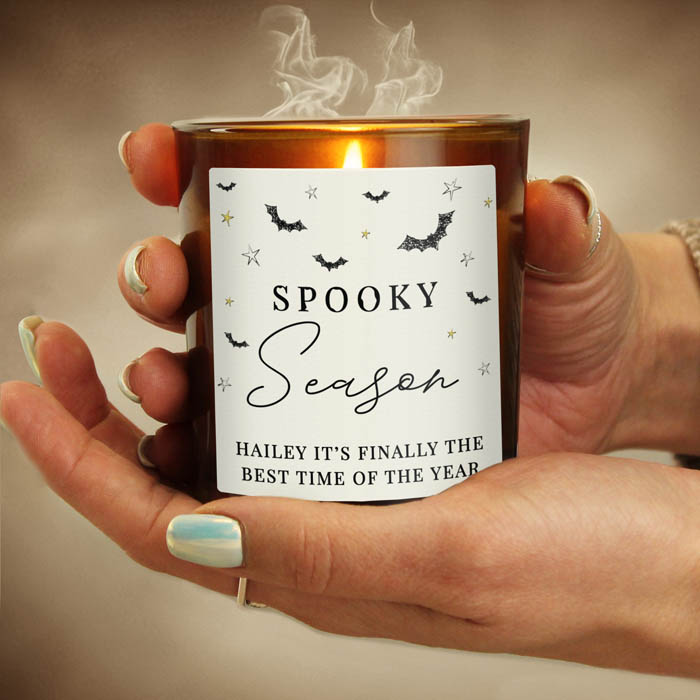 Personalised Spooky Amber Glass Candle