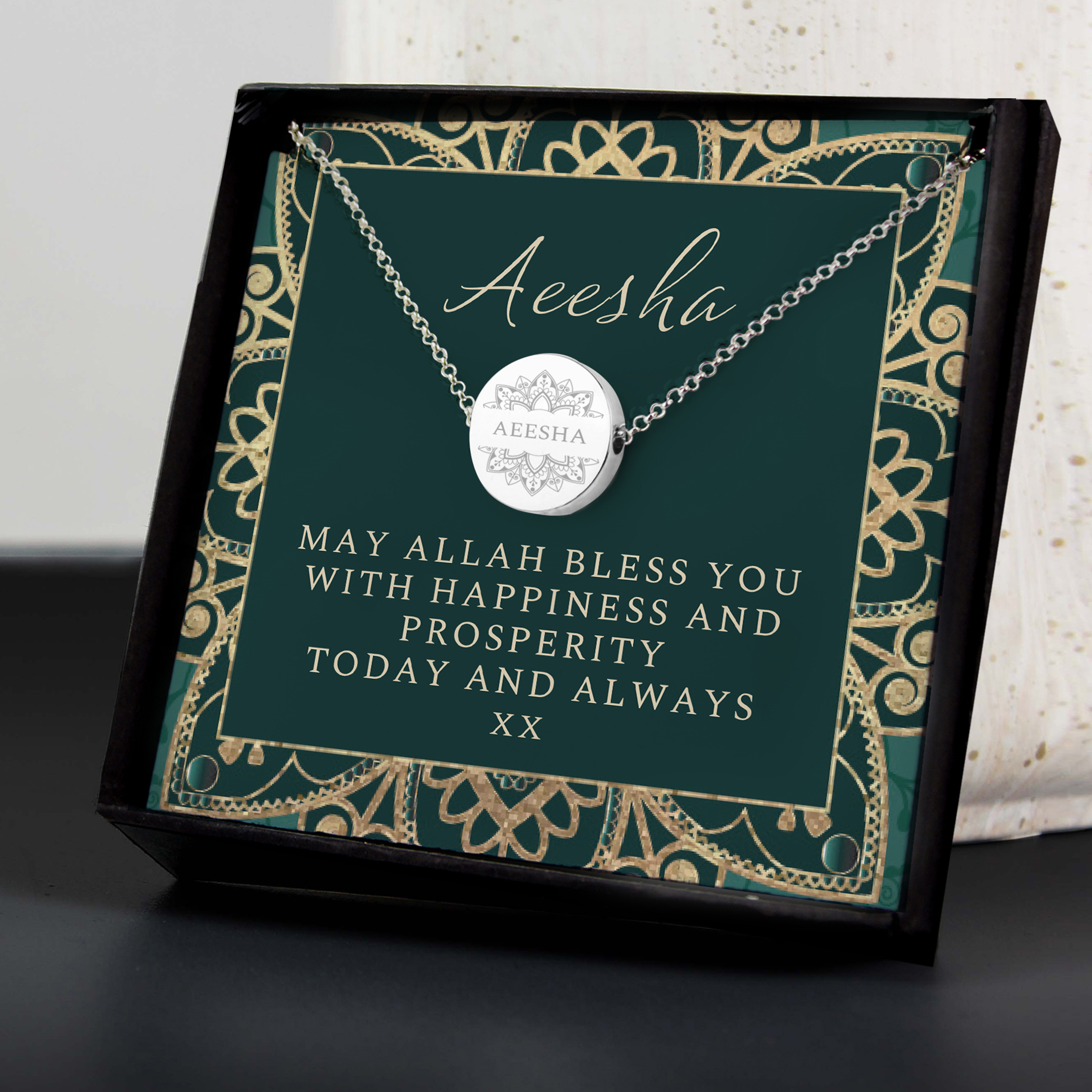 Personalised Sentiment Eid & Ramadan Disc Necklace & Box