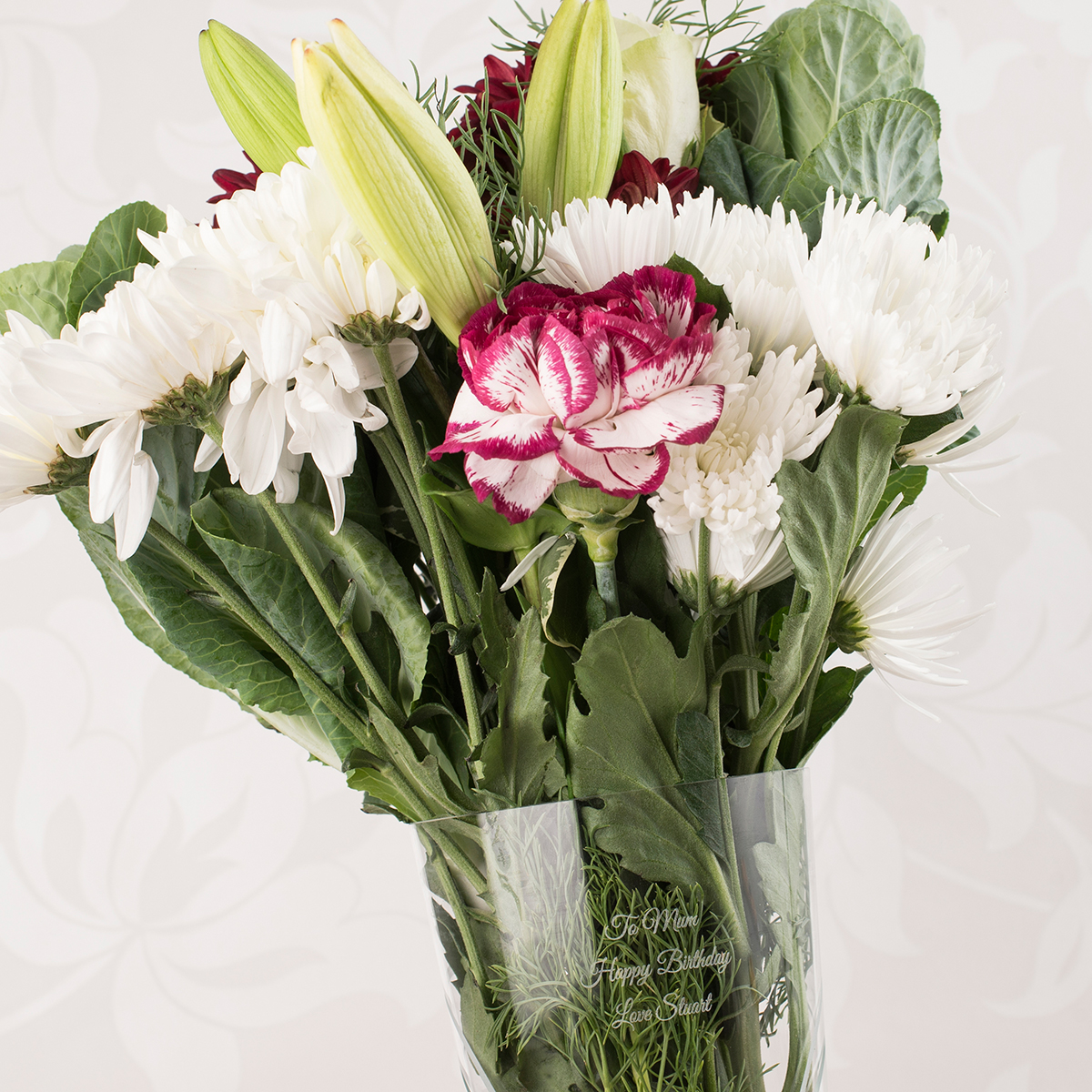 Engraved Glass Vase Embellished with Crystals