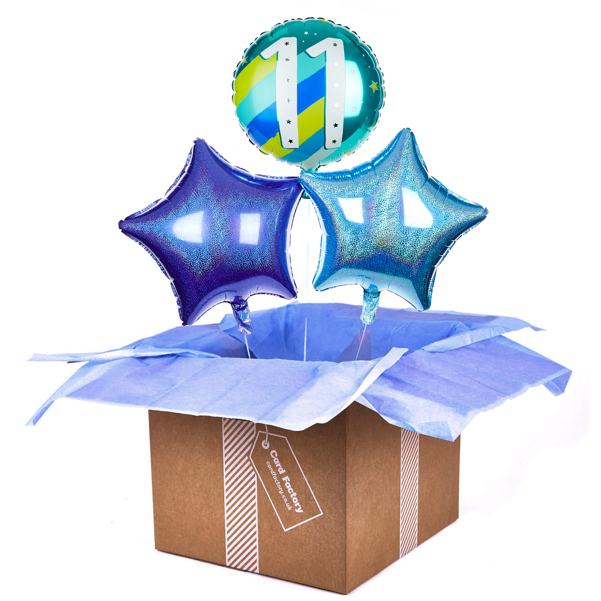 Blue & Green 11th Birthday Balloon Bouquet - DELIVERED INFLATED!