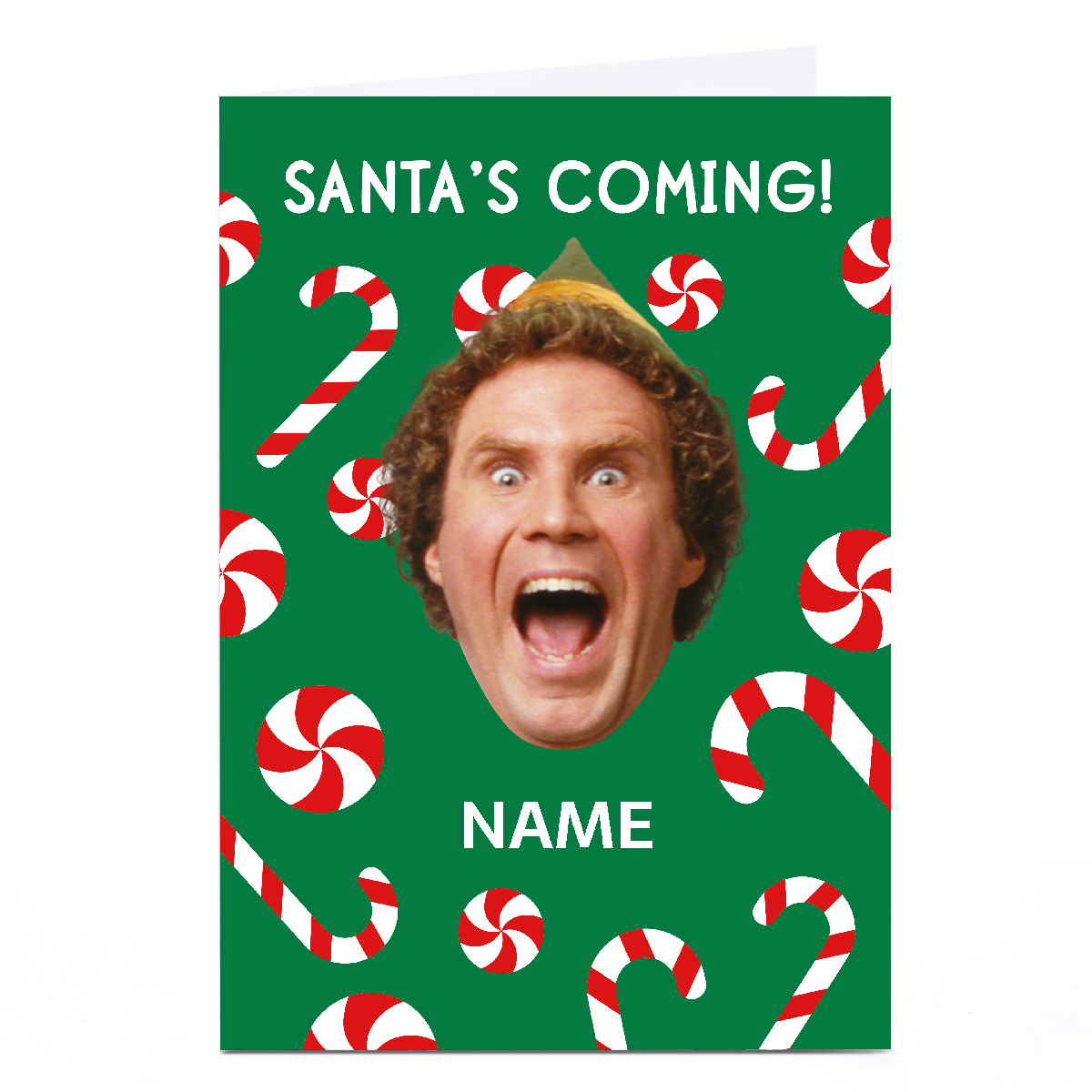 Personalised Elf Christmas Card - Santa's Coming Candy Canes, Any Name