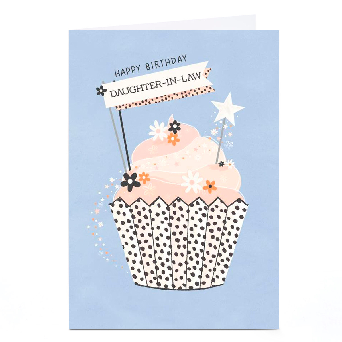 Personalised Birthday Card - Stars & Flowers Cupcake, Daughter-in-Law