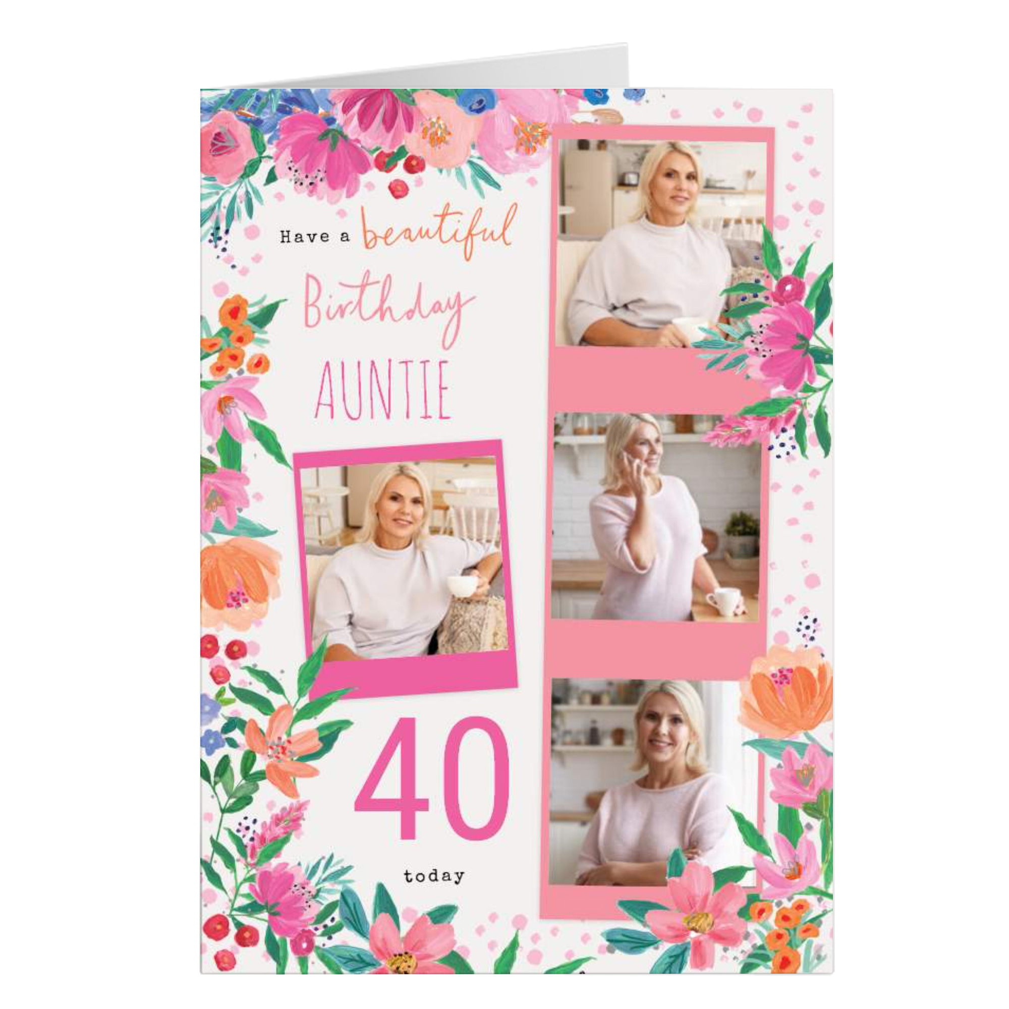 Photo Birthday Card - Auntie Birthday Flowers, Editable Age