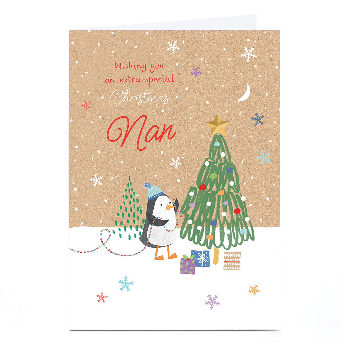 Personalised Christmas Card - An Extra Special Christmas Penguin and Tree, Nan