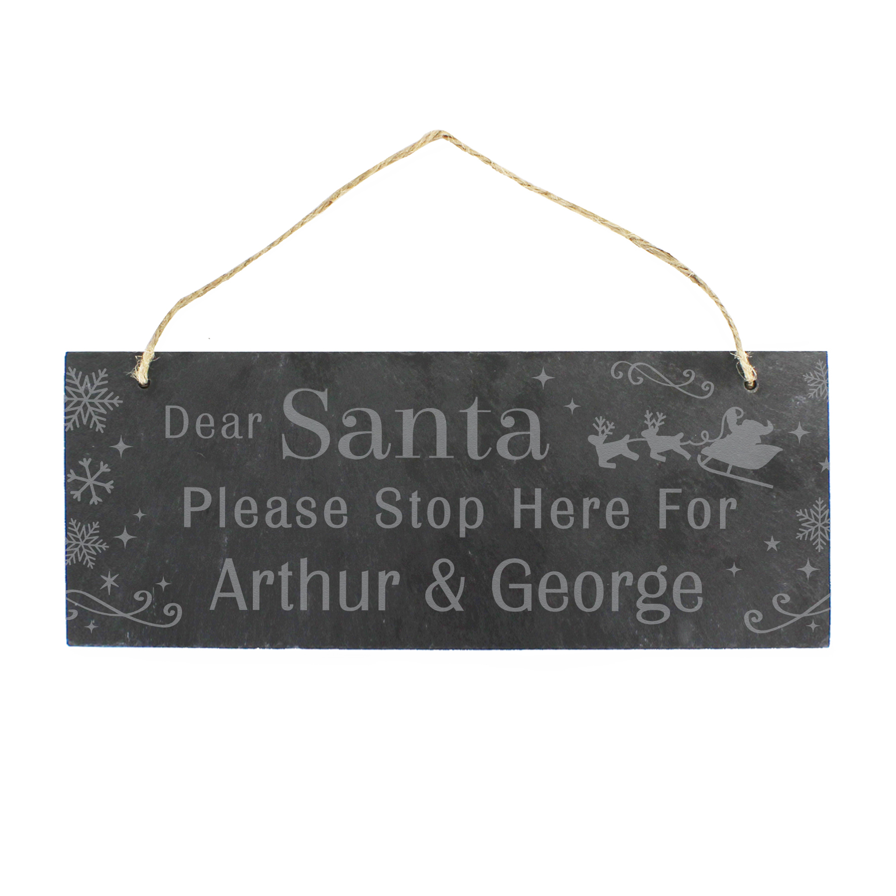 Personalised Santa Please Stop Here Hanging Slate Sign