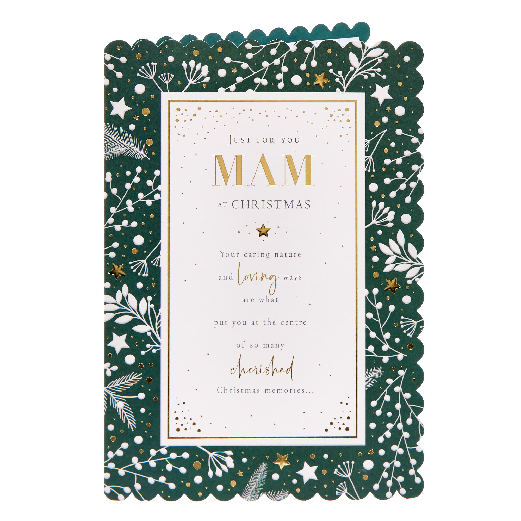 Mam Green & White Print Christmas Card