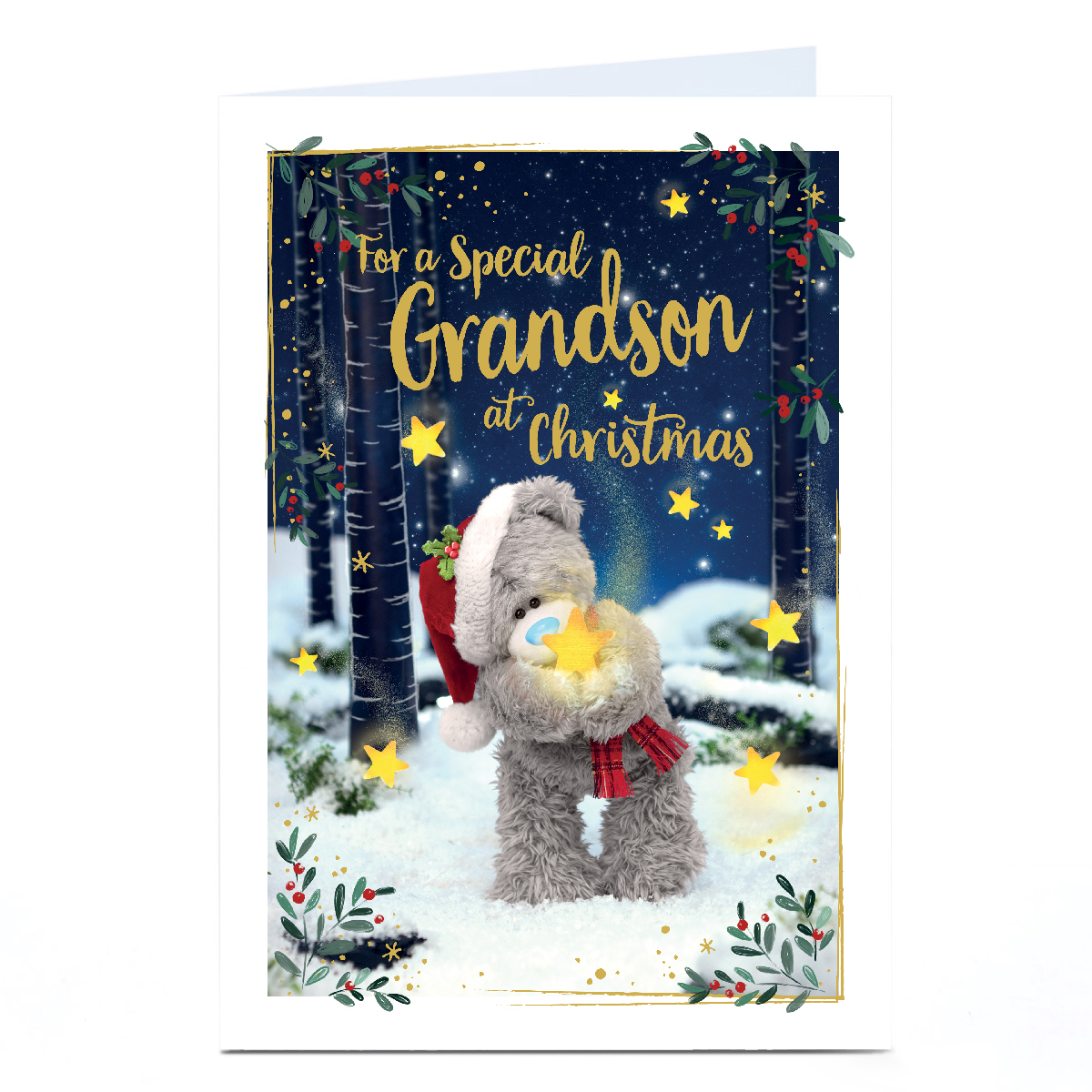 Personalised Tatty Teddy Christmas Card - Bear With Star, Grandson