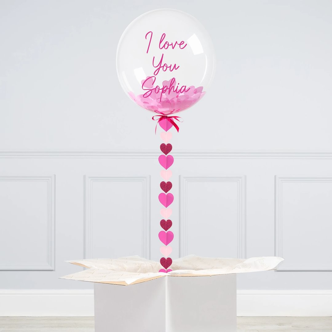 Personalised Pink Heart Confetti Bubble Balloon - Delivered Inflated!