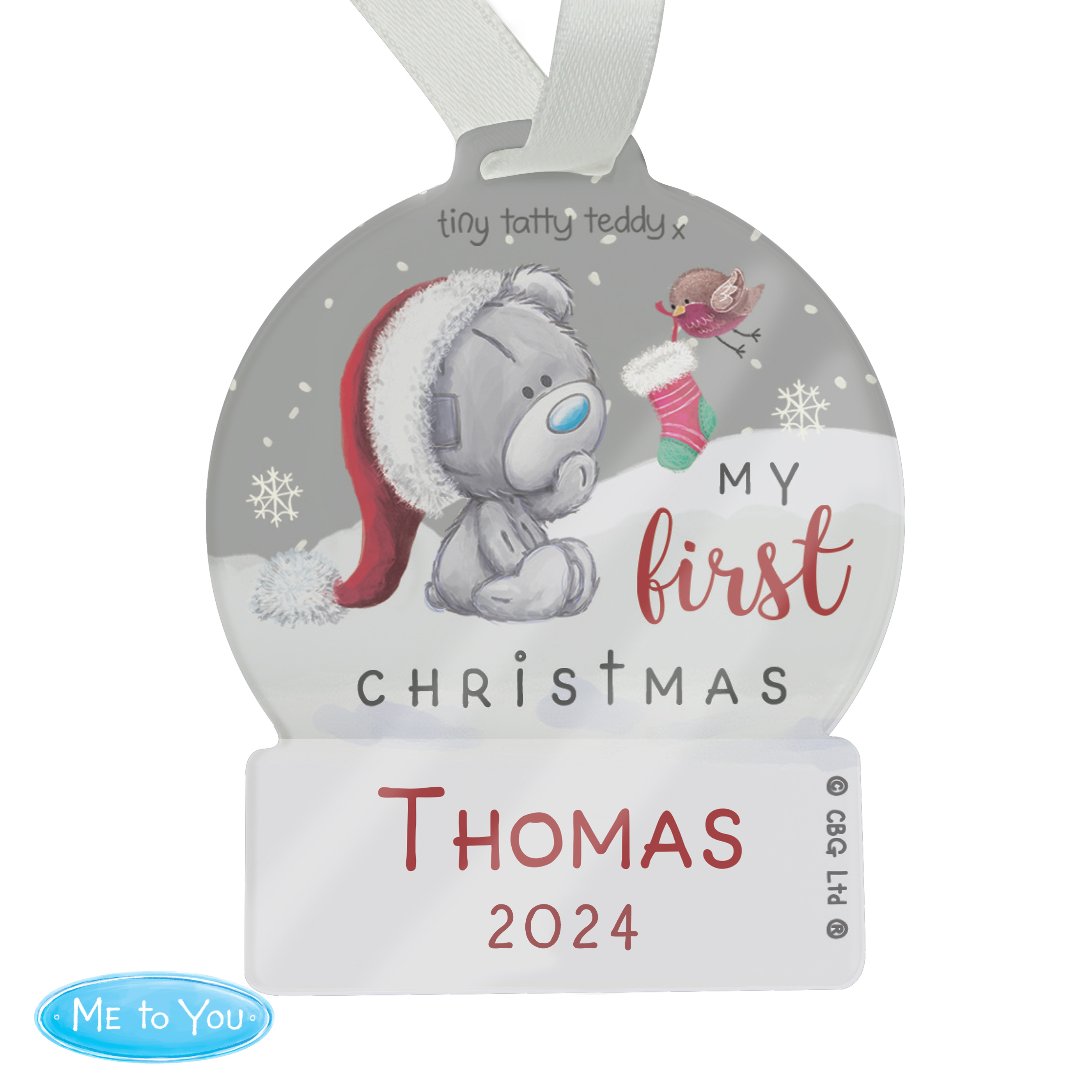 Personalised First Christmas Tiny Tatty Teddy Acrylic Decoration