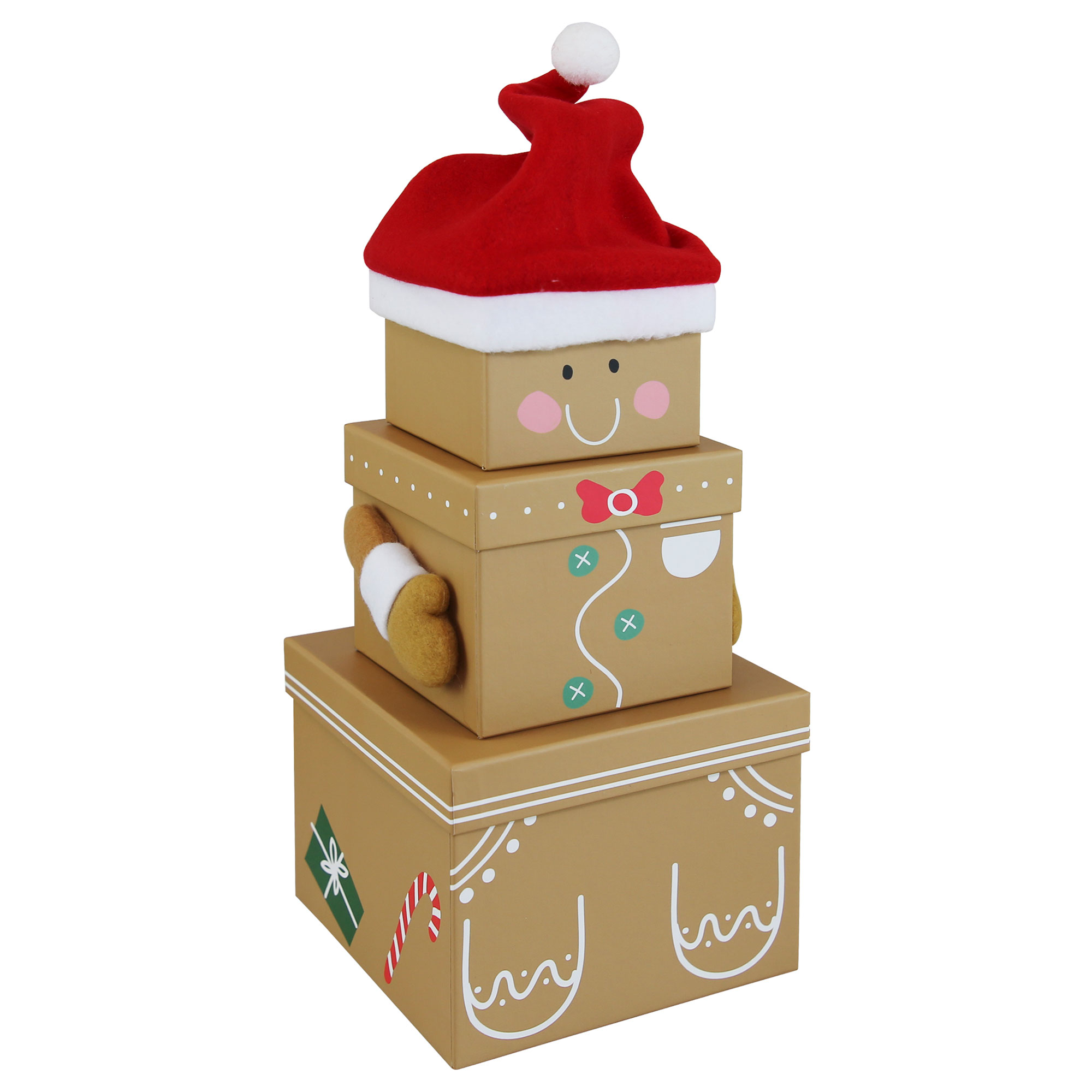 Stackable Plush Gingerbread Man Gift Boxes - Set of 3