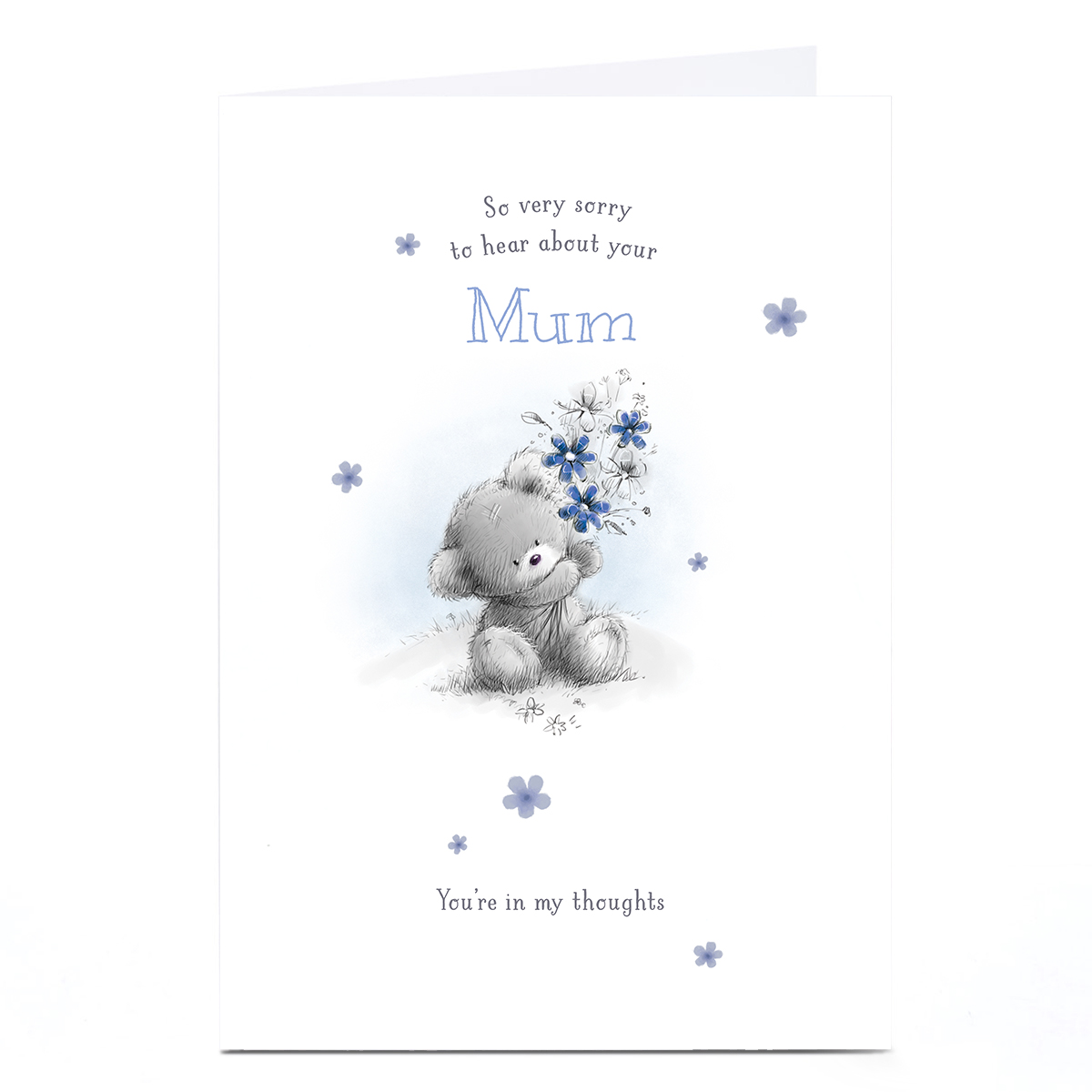Personalised Sympathy Card - Bear Holding Flowers, Mum
