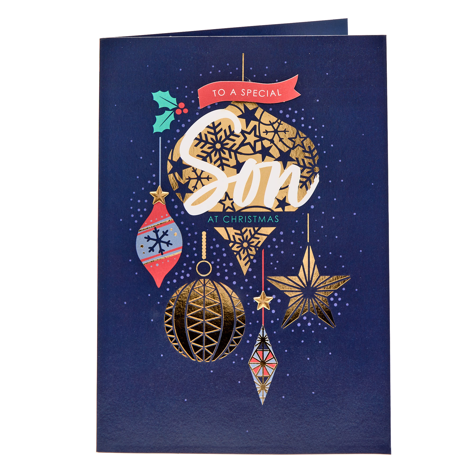 Son Gold Baubles Premium Christmas Card