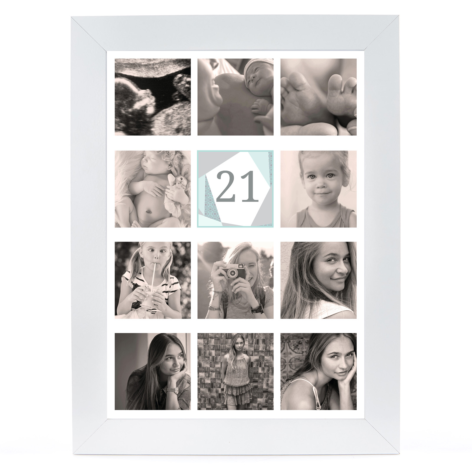 Personalised 21st Milestone Age Photo Print - Geometric Mint, Editable Age