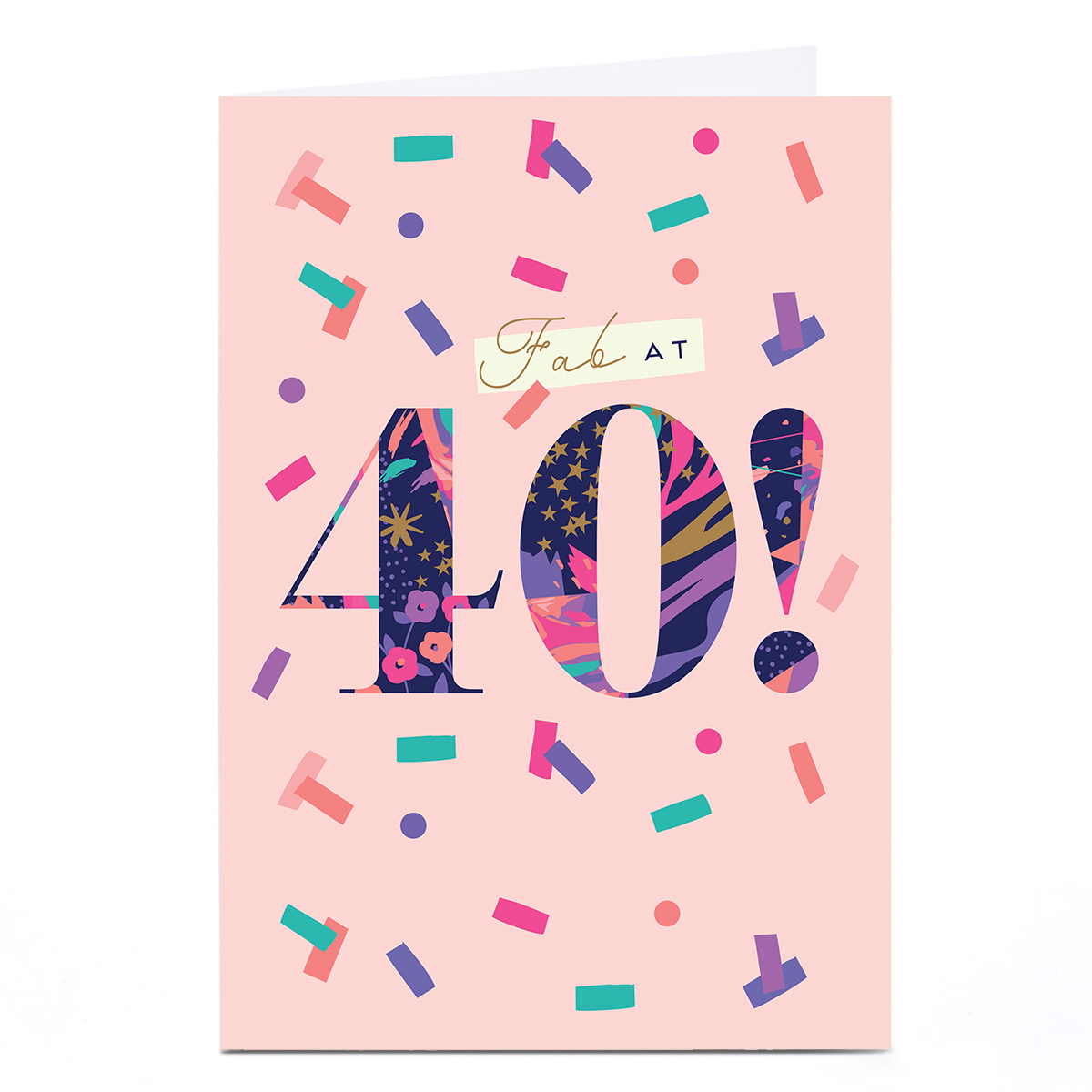 Personalised 40th Birthday Card - Fab at 40 Pink Confetti