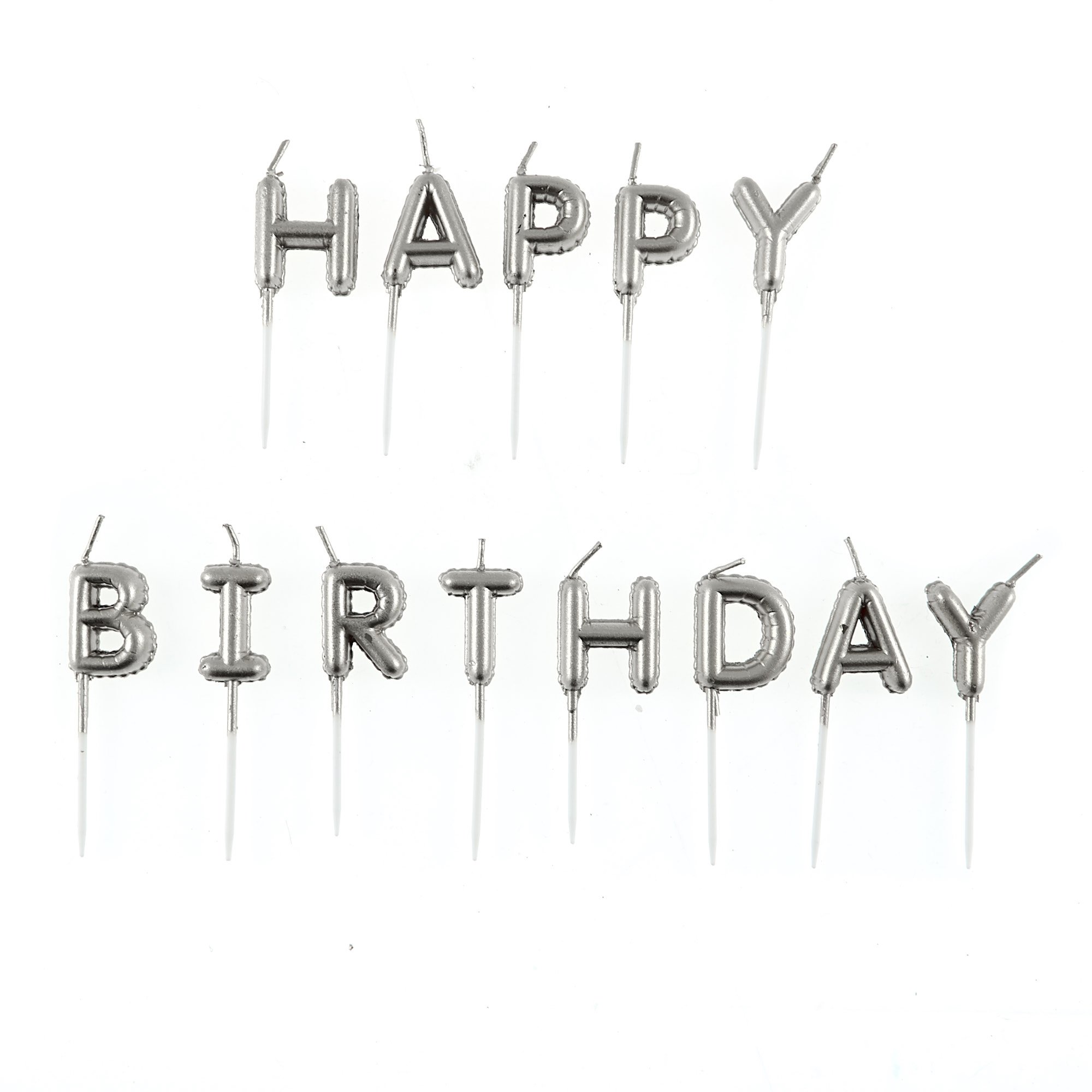 Silver Happy Birthday Candles - Pack of 13