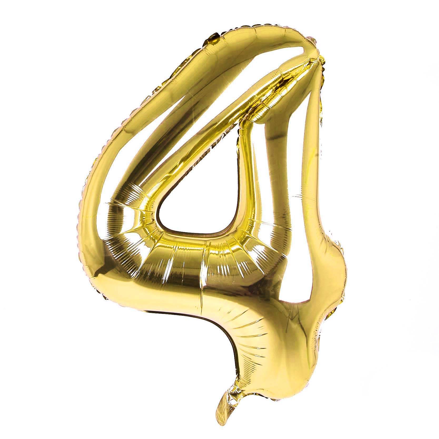 Large 34-Inch Gold Number 4 Foil Helium Balloon (Uninflated)